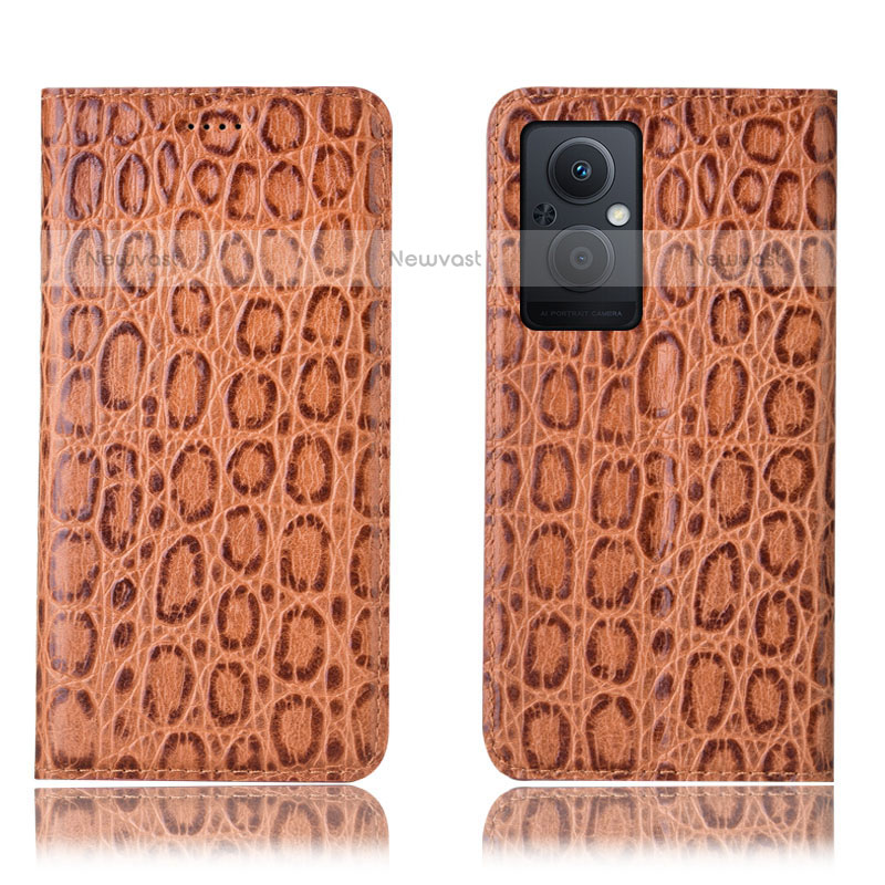 Leather Case Stands Flip Cover Holder H16P for OnePlus Nord N20 5G Light Brown