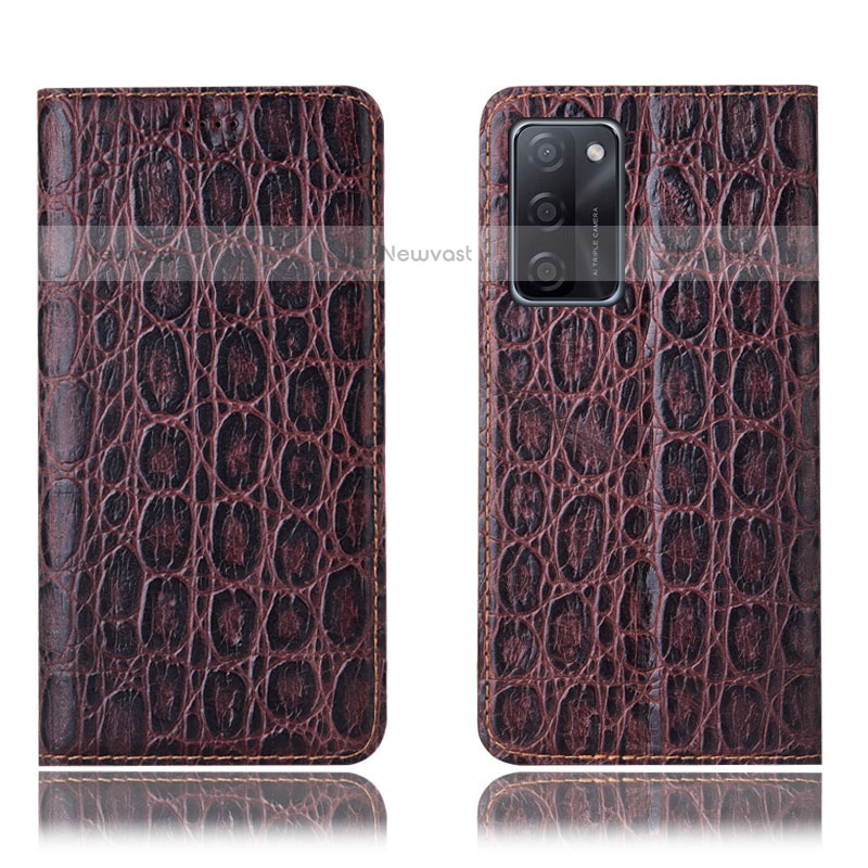 Leather Case Stands Flip Cover Holder H16P for Oppo A55S 5G