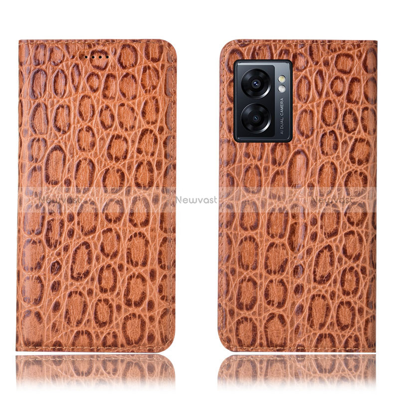 Leather Case Stands Flip Cover Holder H16P for Oppo A57 5G