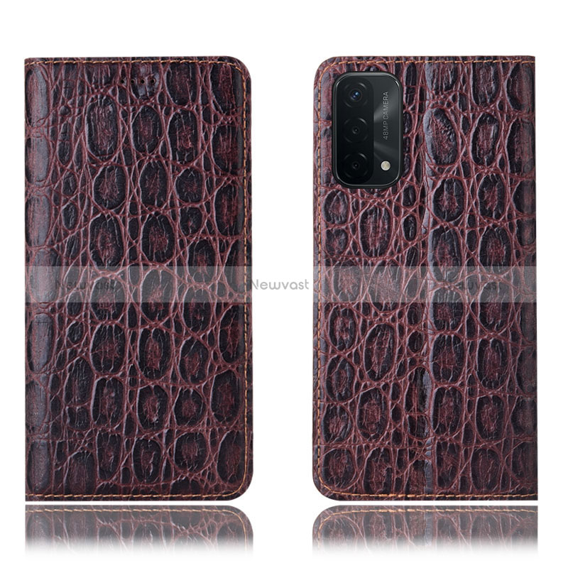 Leather Case Stands Flip Cover Holder H16P for Oppo A74 5G