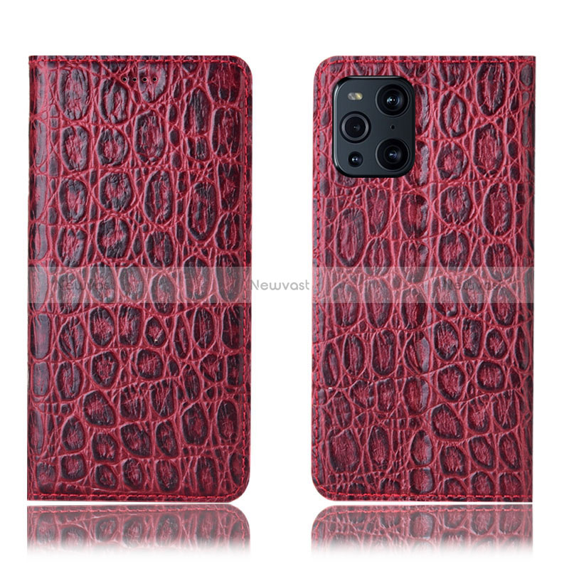 Leather Case Stands Flip Cover Holder H16P for Oppo Find X3 5G Red