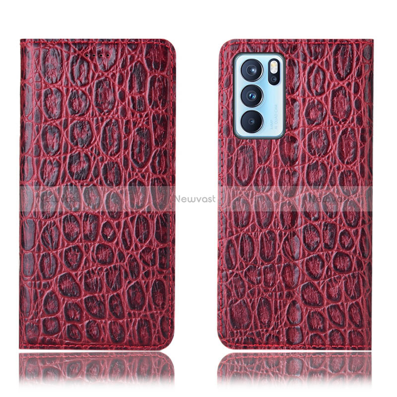 Leather Case Stands Flip Cover Holder H16P for Oppo Reno6 Pro 5G India Red