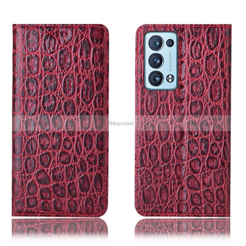 Leather Case Stands Flip Cover Holder H16P for Oppo Reno6 Pro 5G Red