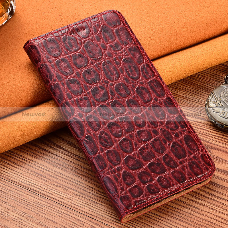 Leather Case Stands Flip Cover Holder H16P for Oppo Reno6 Z 5G Red