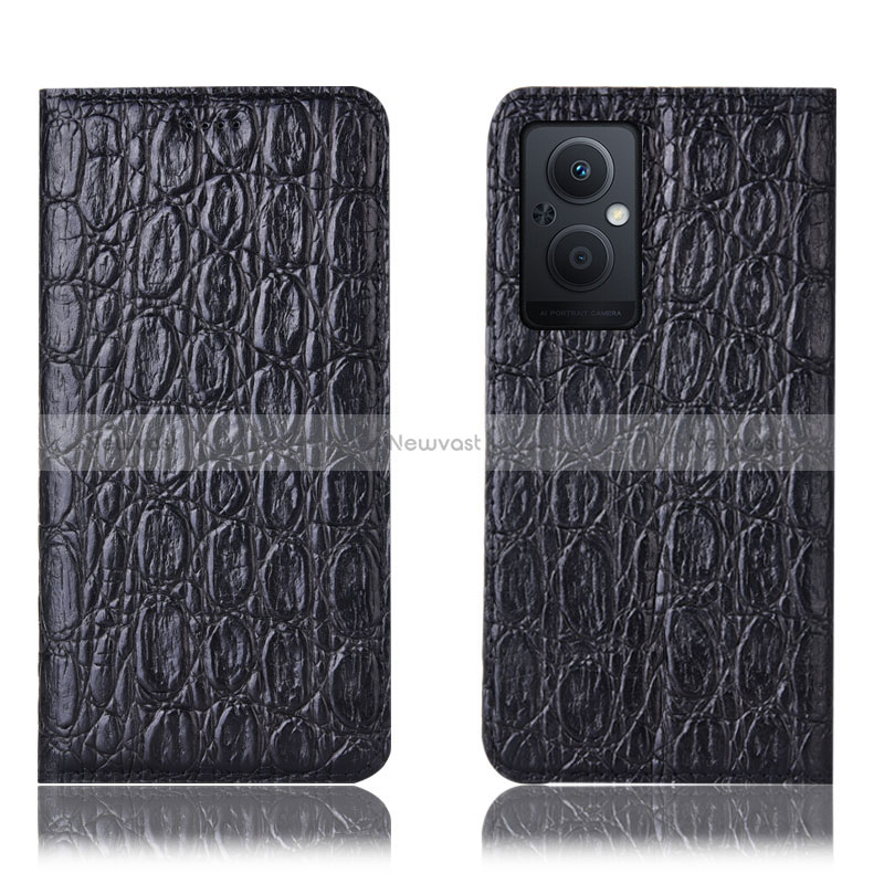 Leather Case Stands Flip Cover Holder H16P for Oppo Reno7 Z 5G Black