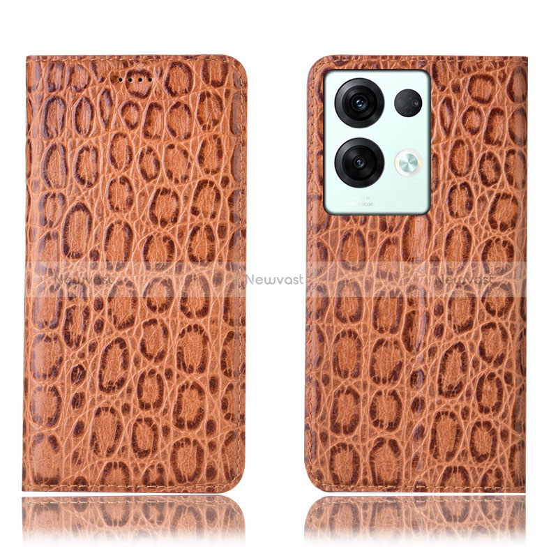 Leather Case Stands Flip Cover Holder H16P for Oppo Reno8 Pro+ Plus 5G Light Brown