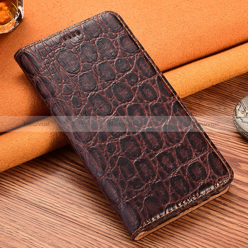 Leather Case Stands Flip Cover Holder H16P for Samsung Galaxy A10 Brown