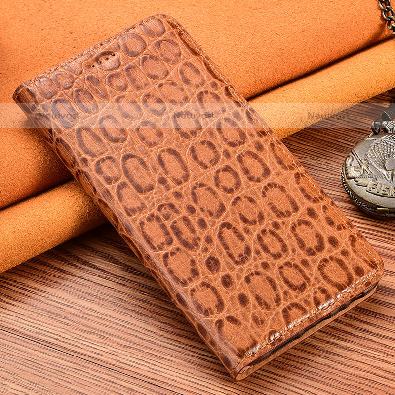 Leather Case Stands Flip Cover Holder H16P for Samsung Galaxy A51 4G Light Brown