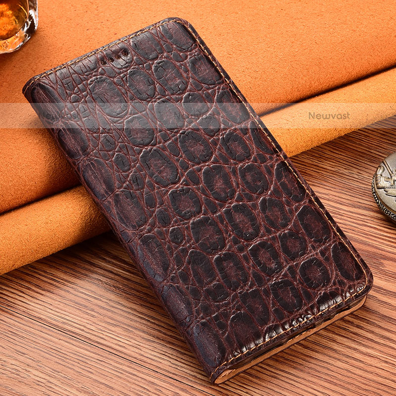 Leather Case Stands Flip Cover Holder H16P for Samsung Galaxy S20 5G Brown