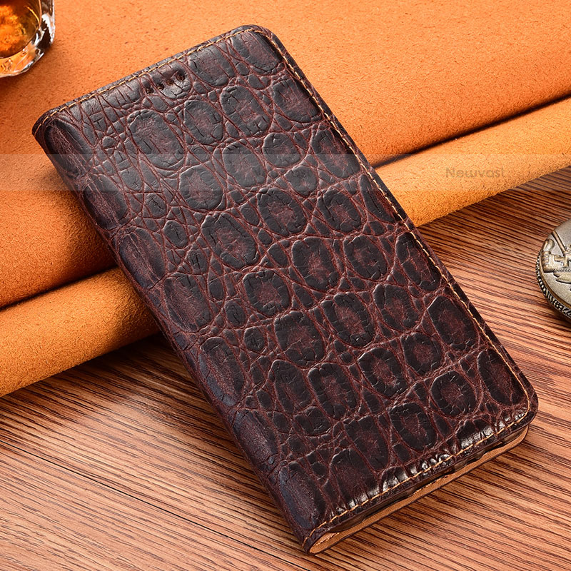 Leather Case Stands Flip Cover Holder H16P for Samsung Galaxy S21 FE 5G Brown