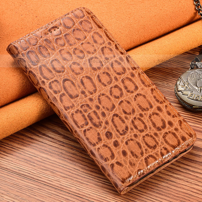 Leather Case Stands Flip Cover Holder H16P for Samsung Galaxy S21 Plus 5G Light Brown