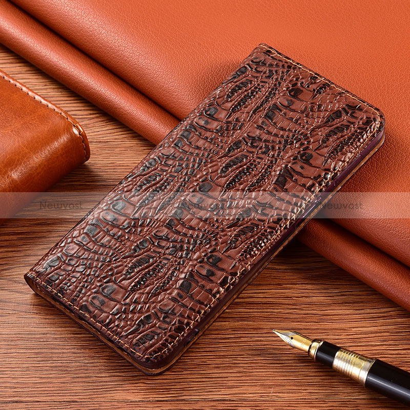 Leather Case Stands Flip Cover Holder H17P for Apple iPhone 12 Mini Brown