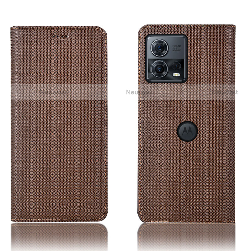 Leather Case Stands Flip Cover Holder H17P for Motorola Moto Edge 30 Fusion 5G Brown