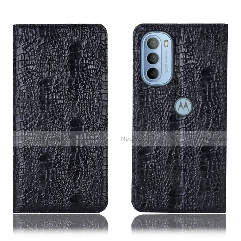 Leather Case Stands Flip Cover Holder H17P for Motorola Moto G41 Black