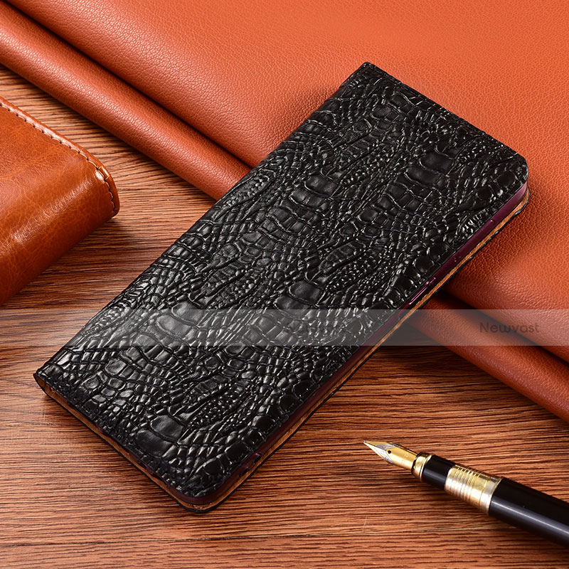 Leather Case Stands Flip Cover Holder H17P for Motorola Moto G62 5G Black