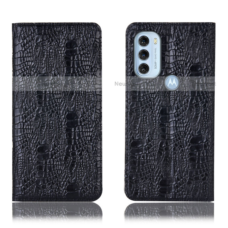 Leather Case Stands Flip Cover Holder H17P for Motorola Moto G71 5G Black