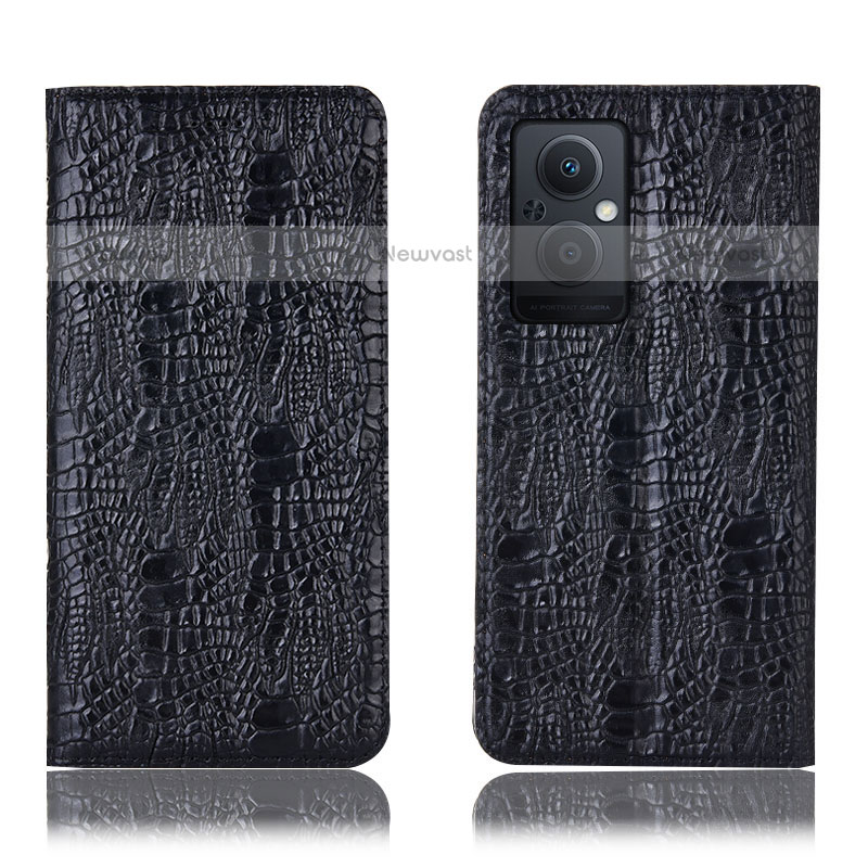 Leather Case Stands Flip Cover Holder H17P for OnePlus Nord N20 5G Black