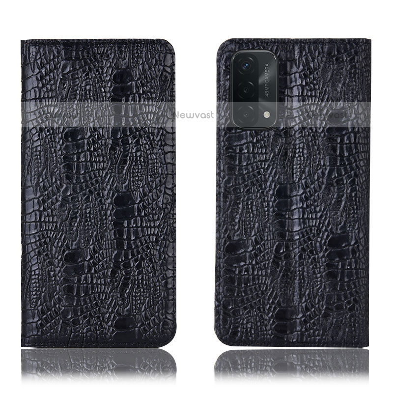 Leather Case Stands Flip Cover Holder H17P for OnePlus Nord N200 5G Black