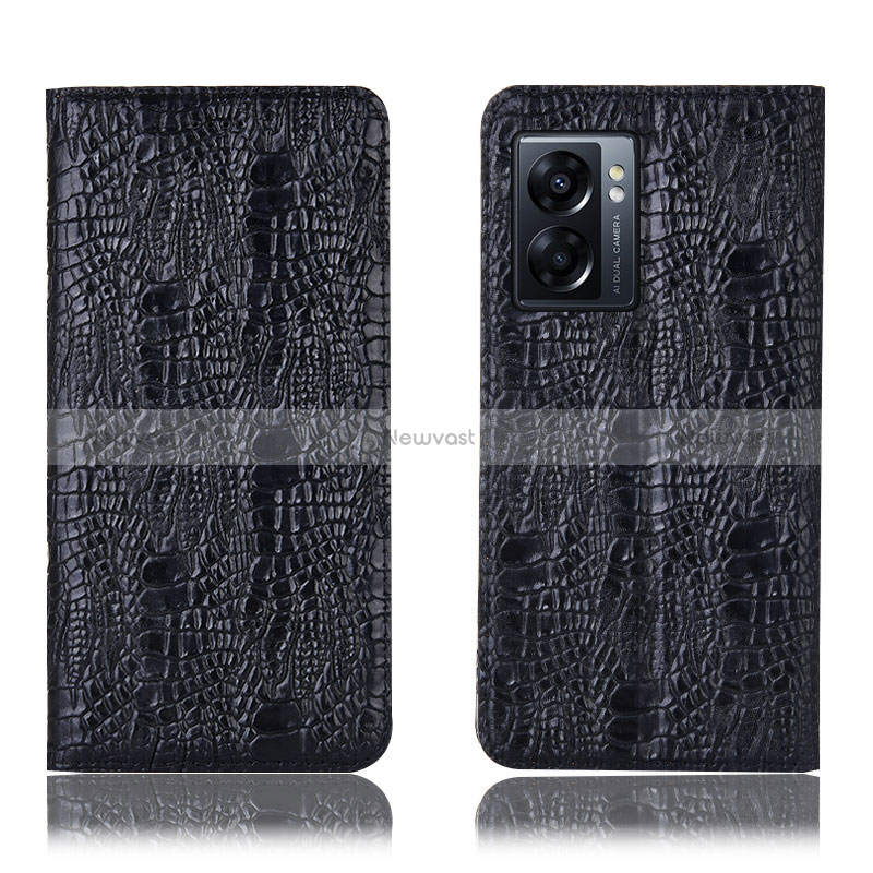 Leather Case Stands Flip Cover Holder H17P for Oppo A57 5G Black