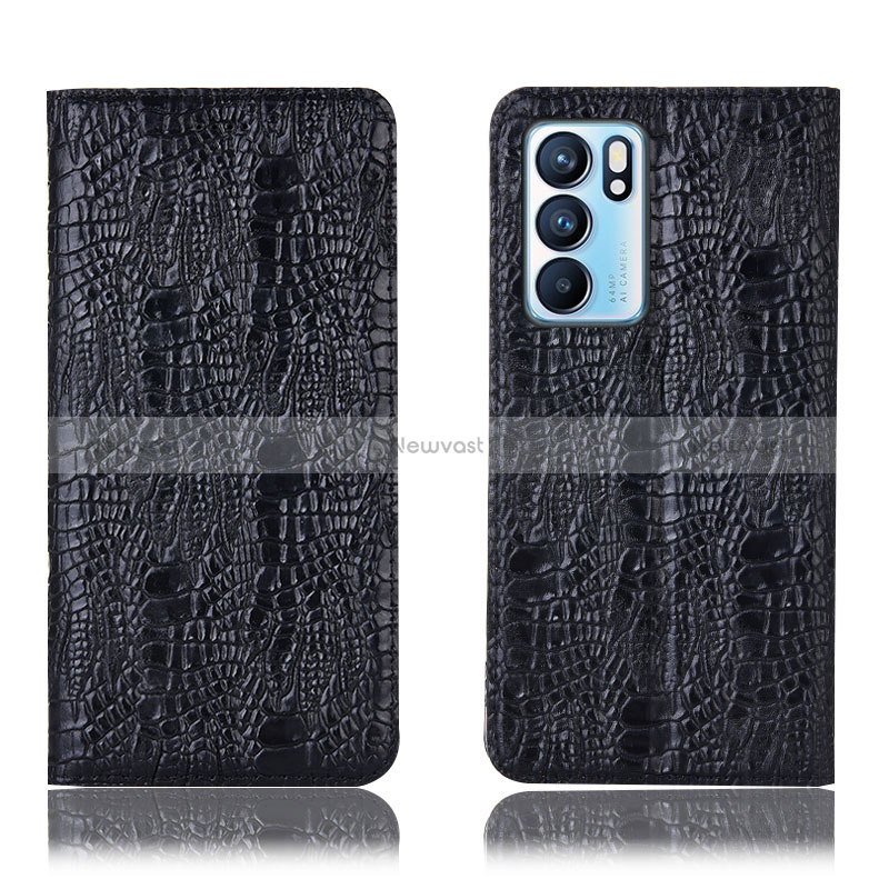 Leather Case Stands Flip Cover Holder H17P for Oppo Reno6 5G