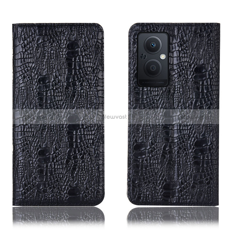 Leather Case Stands Flip Cover Holder H17P for Oppo Reno7 Z 5G Black