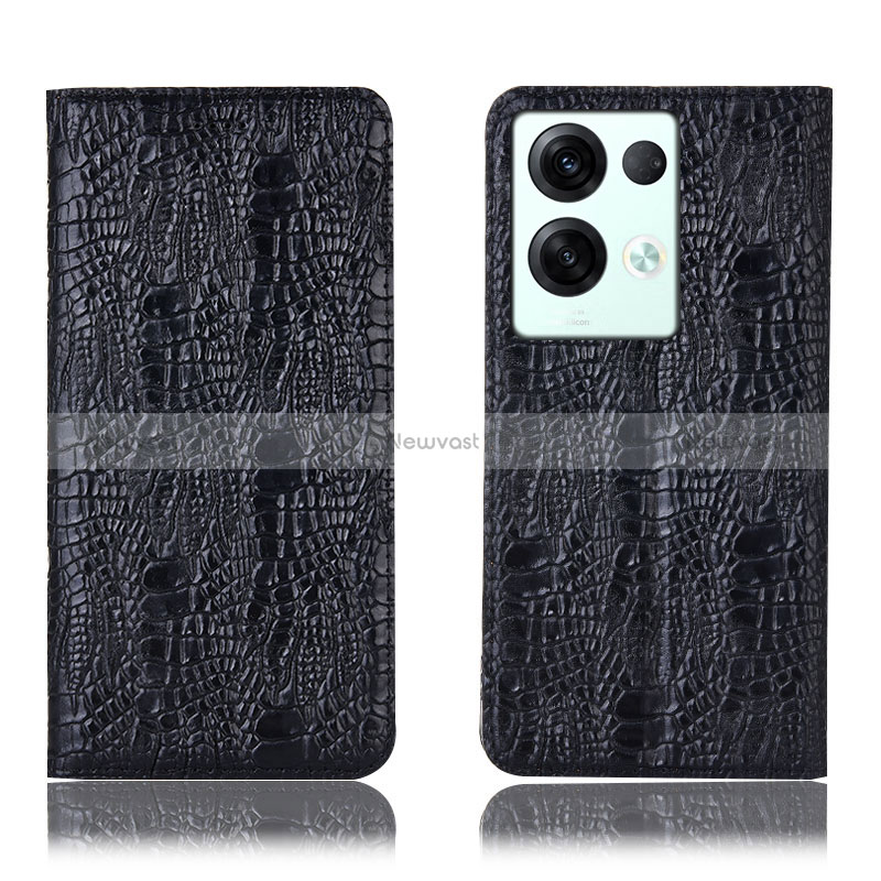 Leather Case Stands Flip Cover Holder H17P for Oppo Reno8 Pro 5G Black