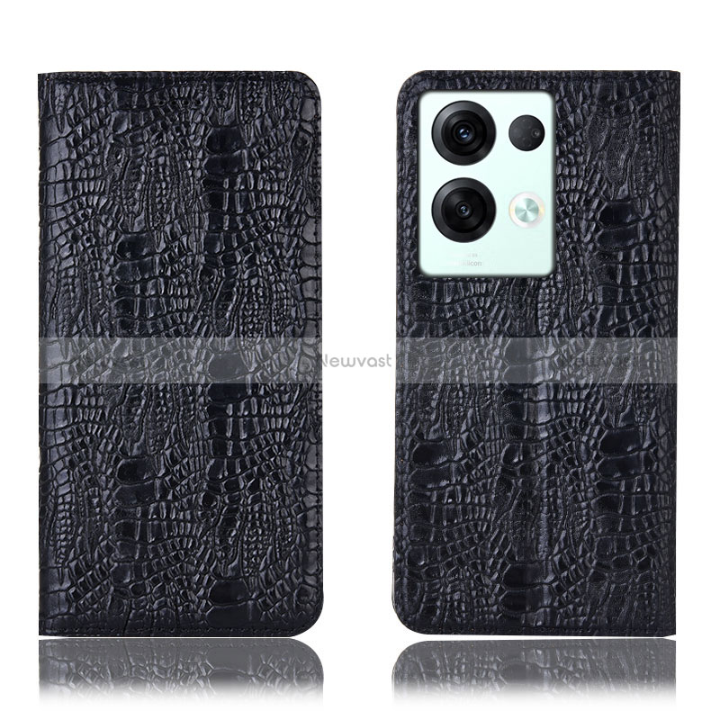 Leather Case Stands Flip Cover Holder H17P for Oppo Reno8 Pro+ Plus 5G Black