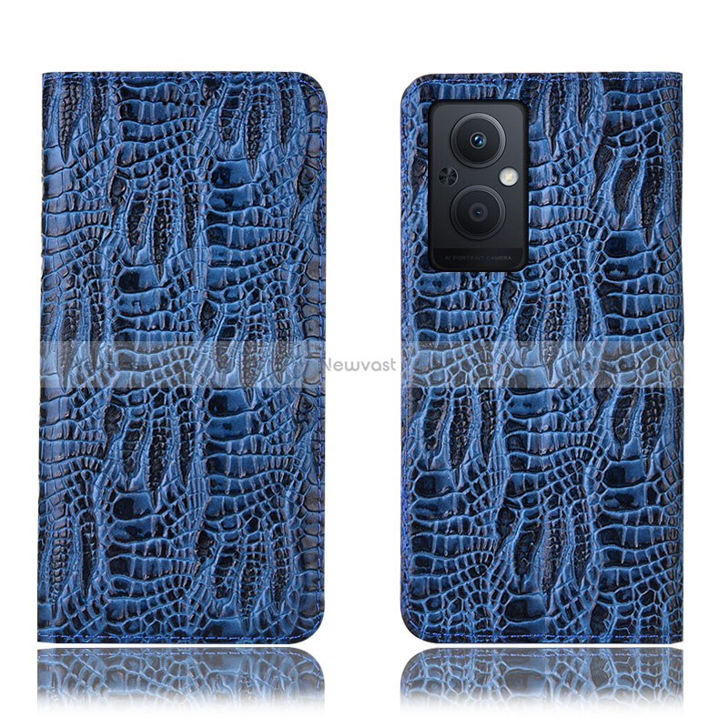 Leather Case Stands Flip Cover Holder H17P for Oppo Reno8 Z 5G Blue