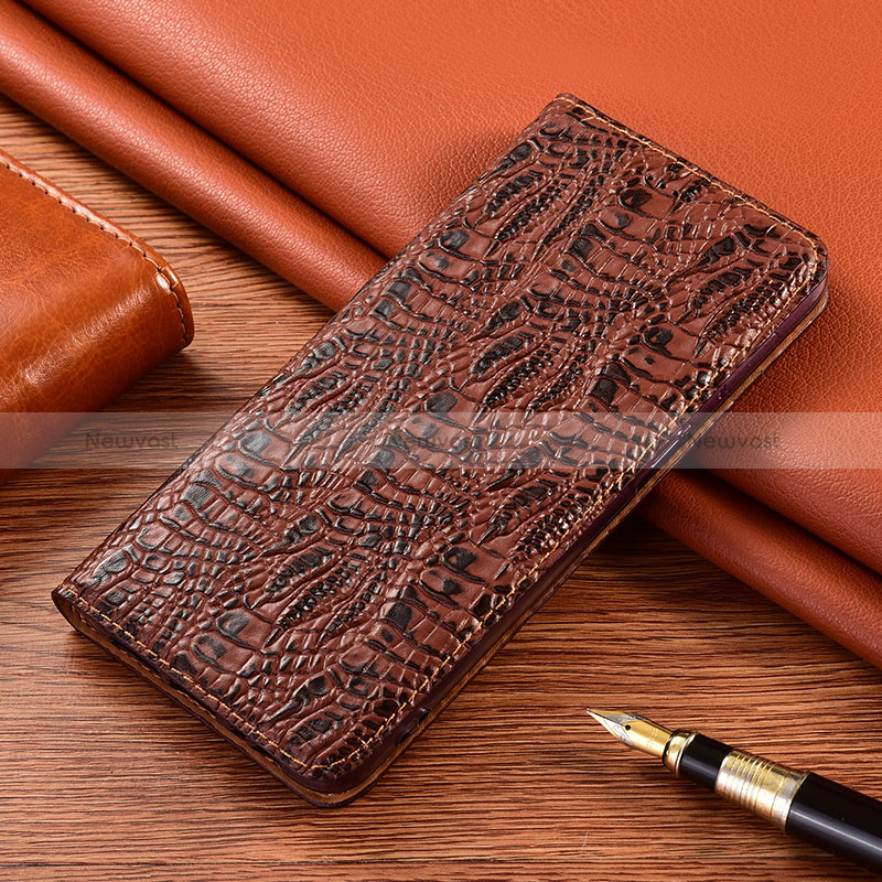 Leather Case Stands Flip Cover Holder H17P for Samsung Galaxy A51 5G Brown