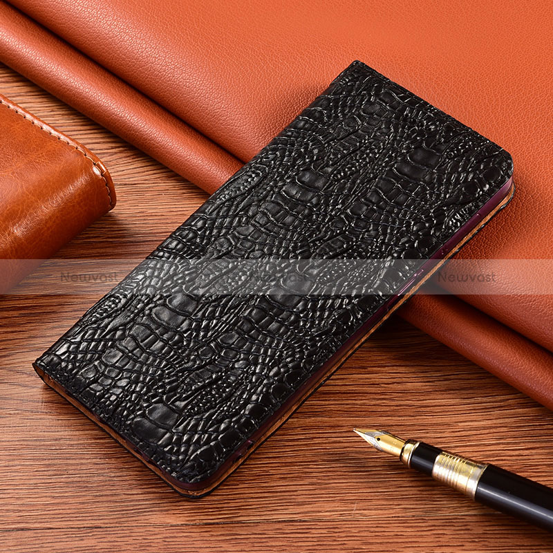 Leather Case Stands Flip Cover Holder H17P for Vivo V27 5G Black
