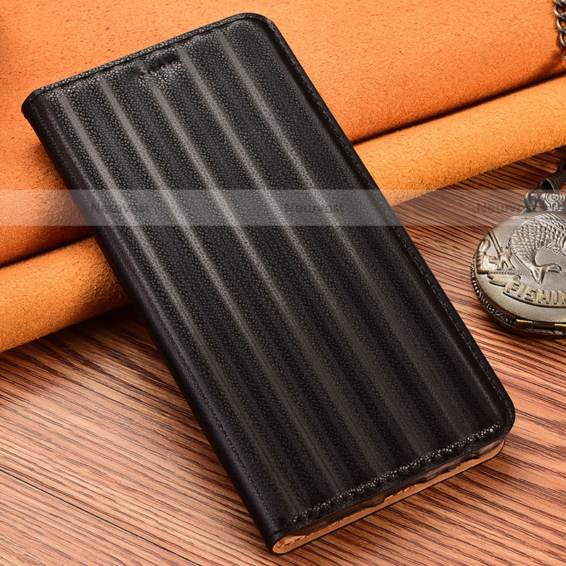 Leather Case Stands Flip Cover Holder H18P for Motorola Moto G Power (2022) Black