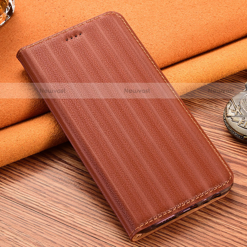 Leather Case Stands Flip Cover Holder H18P for Motorola Moto G100 5G Brown