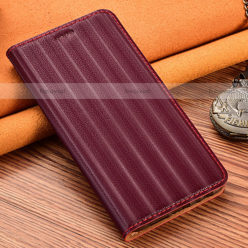 Leather Case Stands Flip Cover Holder H18P for Motorola Moto G100 5G Red Wine