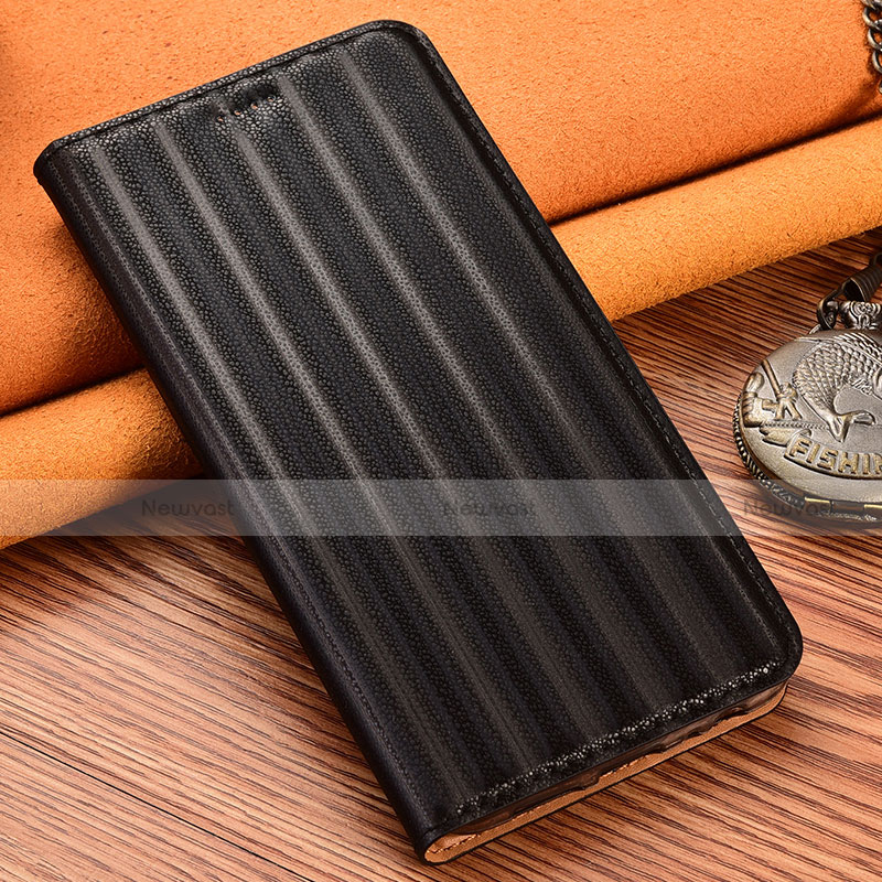Leather Case Stands Flip Cover Holder H18P for Motorola Moto G20 Black