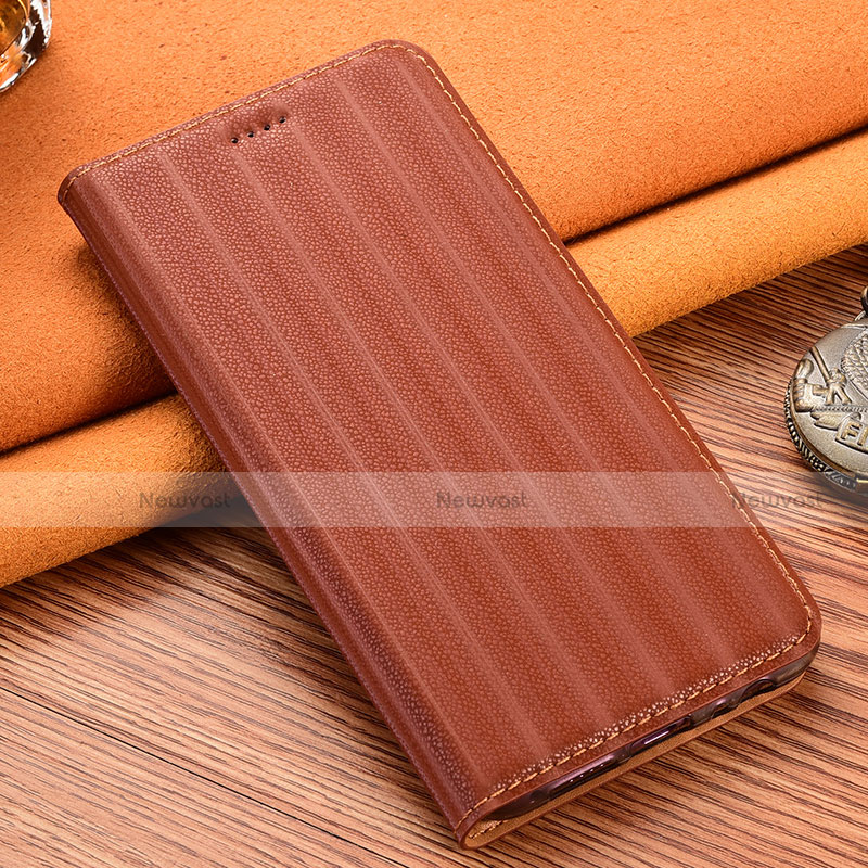 Leather Case Stands Flip Cover Holder H18P for Motorola Moto G20 Brown
