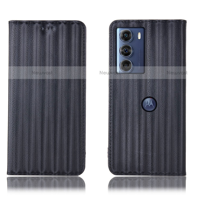 Leather Case Stands Flip Cover Holder H18P for Motorola Moto G200 5G Black