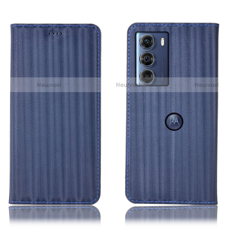 Leather Case Stands Flip Cover Holder H18P for Motorola Moto G200 5G Blue