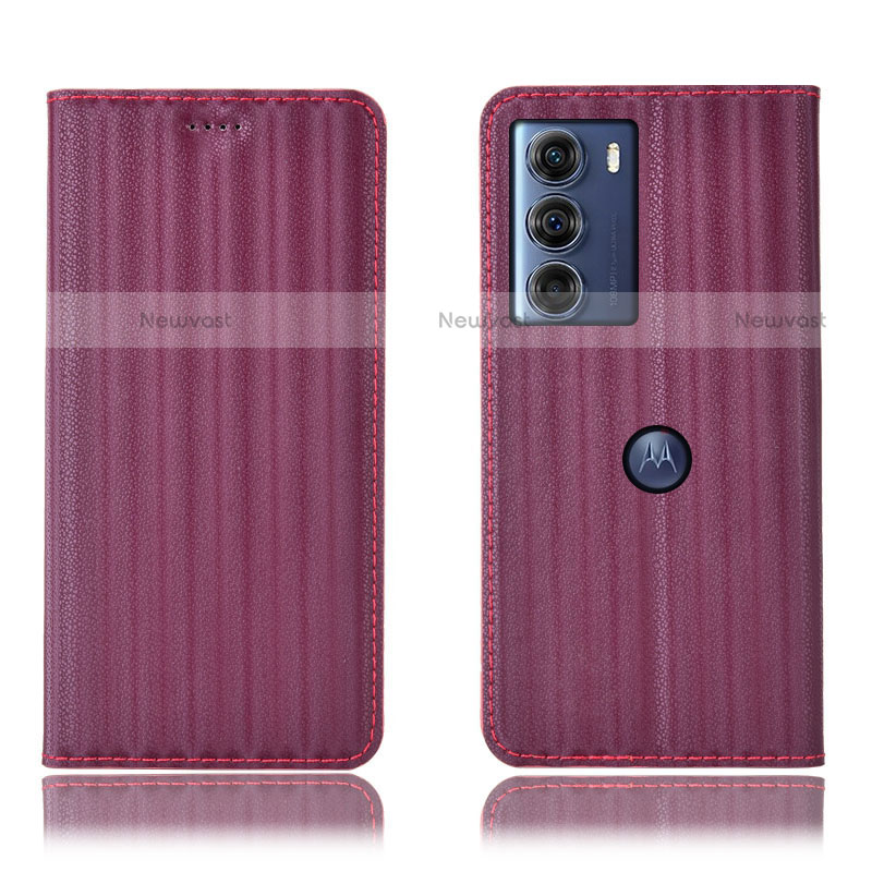 Leather Case Stands Flip Cover Holder H18P for Motorola Moto G200 5G Purple
