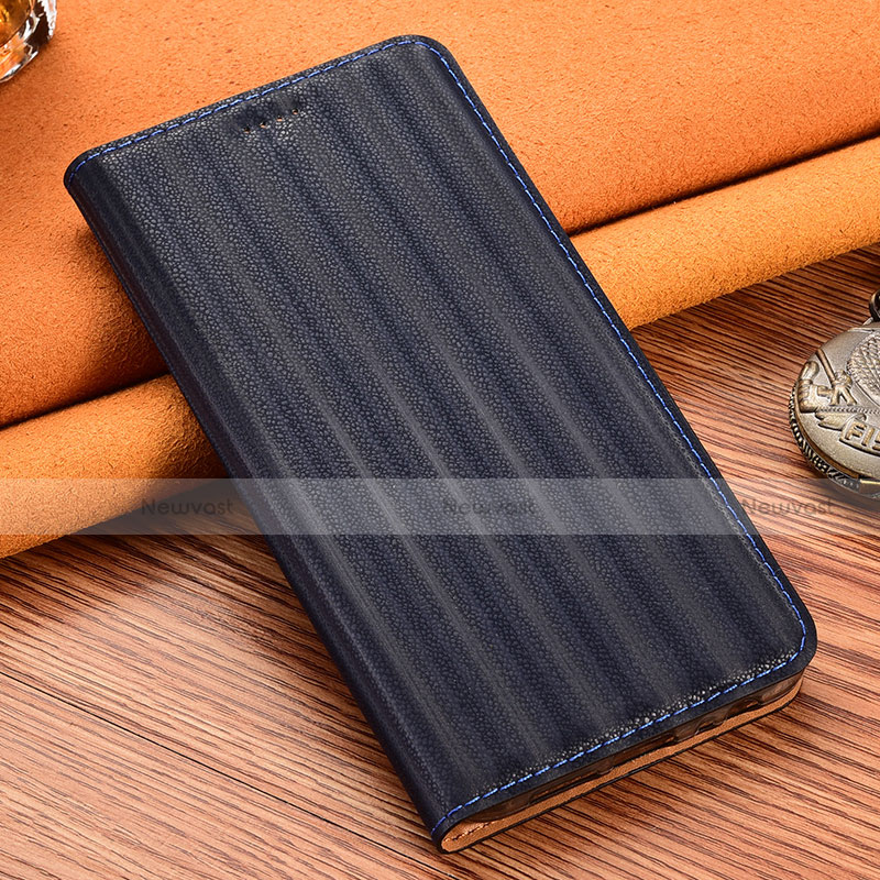 Leather Case Stands Flip Cover Holder H18P for Motorola Moto G30 Blue