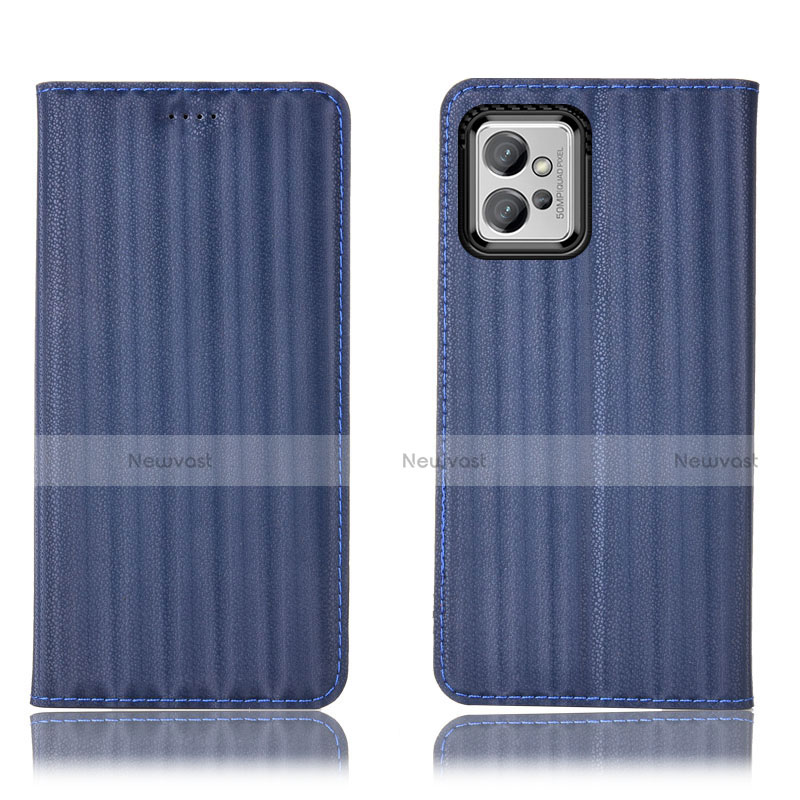 Leather Case Stands Flip Cover Holder H18P for Motorola Moto G32 Blue