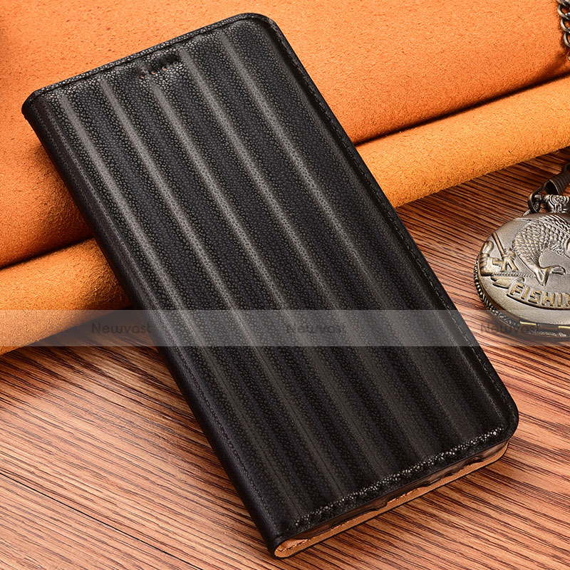 Leather Case Stands Flip Cover Holder H18P for Motorola Moto G40 Fusion Black