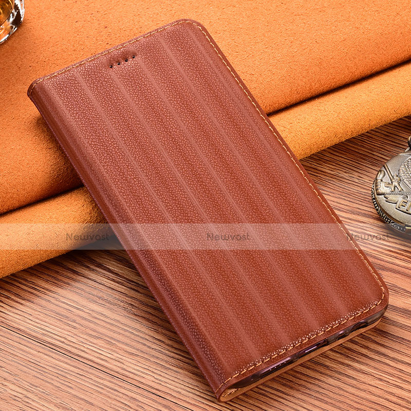 Leather Case Stands Flip Cover Holder H18P for Motorola Moto G40 Fusion Brown