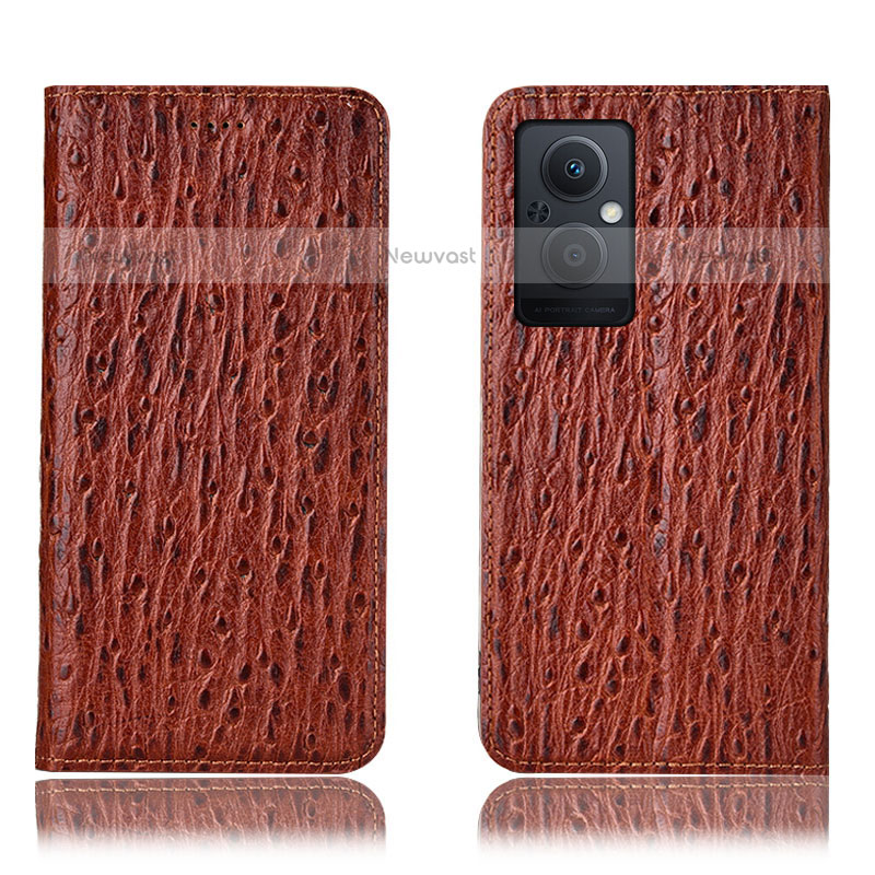 Leather Case Stands Flip Cover Holder H18P for OnePlus Nord N20 5G Brown