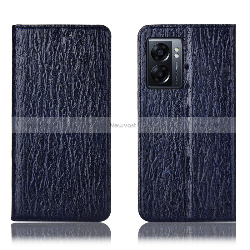 Leather Case Stands Flip Cover Holder H18P for Oppo A57 5G Blue