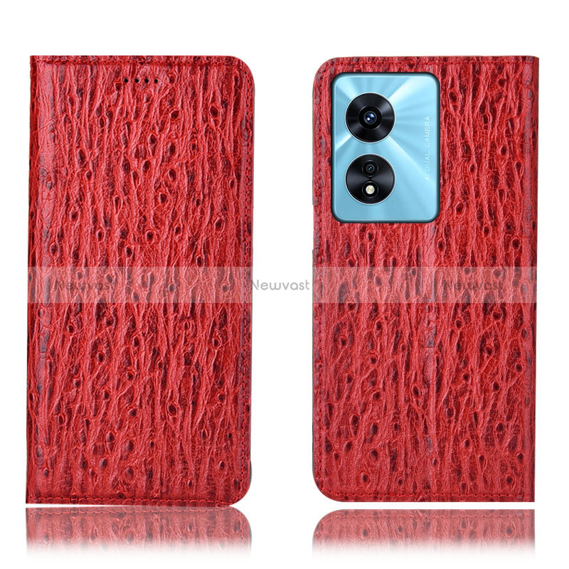 Leather Case Stands Flip Cover Holder H18P for Oppo A58 5G Red