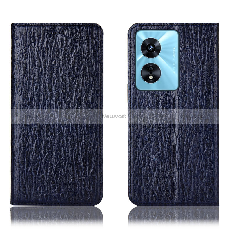 Leather Case Stands Flip Cover Holder H18P for Oppo A97 5G Blue