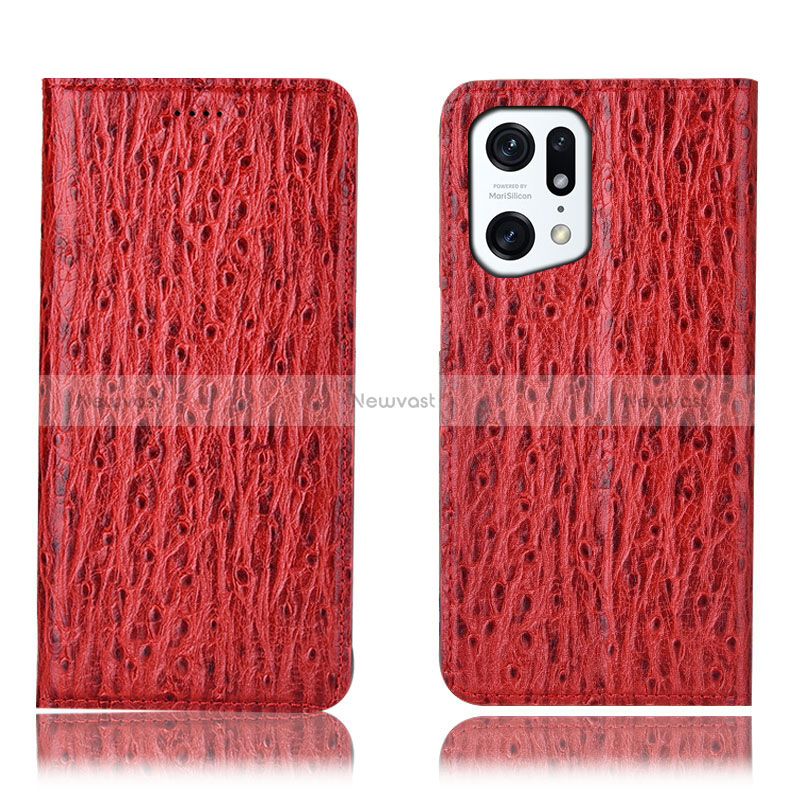 Leather Case Stands Flip Cover Holder H18P for Oppo Find X5 5G Red