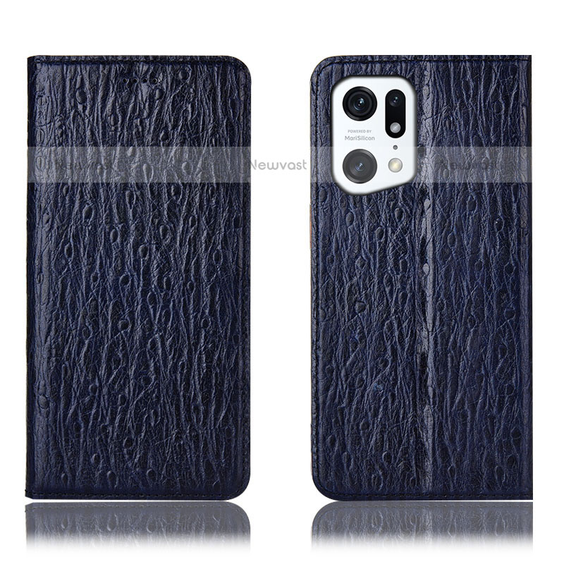 Leather Case Stands Flip Cover Holder H18P for Oppo Find X5 Pro 5G Blue