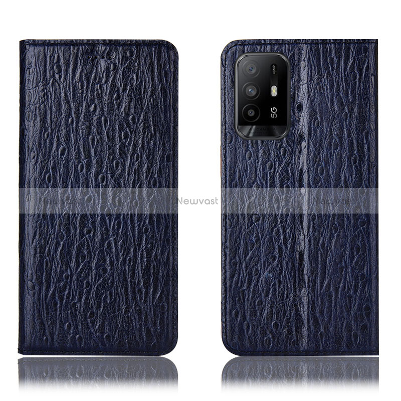 Leather Case Stands Flip Cover Holder H18P for Oppo Reno5 Z 5G Blue