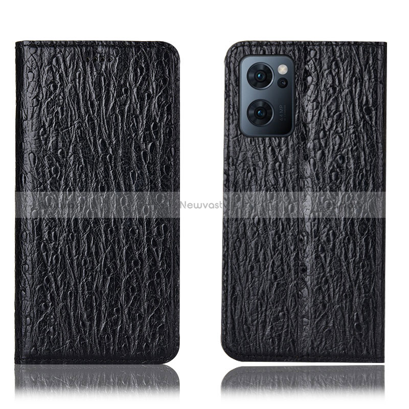 Leather Case Stands Flip Cover Holder H18P for Oppo Reno7 5G Black